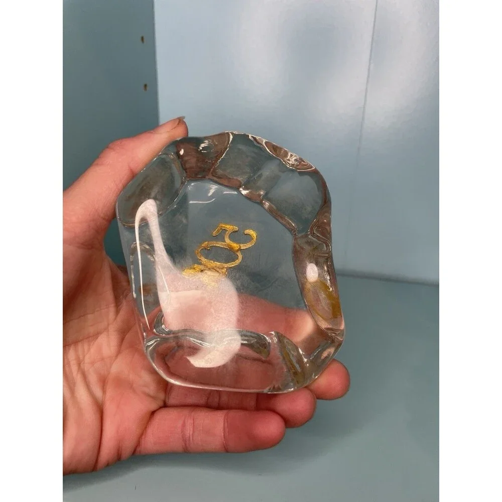 1986 MCM 24k Gold 50th Anniversary Paperweight | Art Deco Glass Paperweight